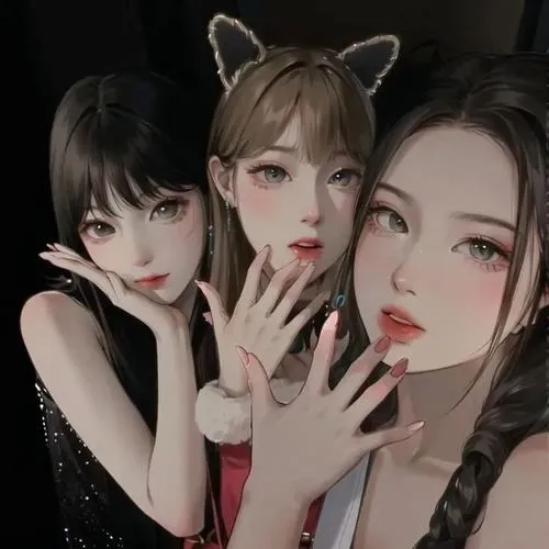 Ảnh nhóm cute ba người ánh sáng tự nhiên nhìn gần gũi.