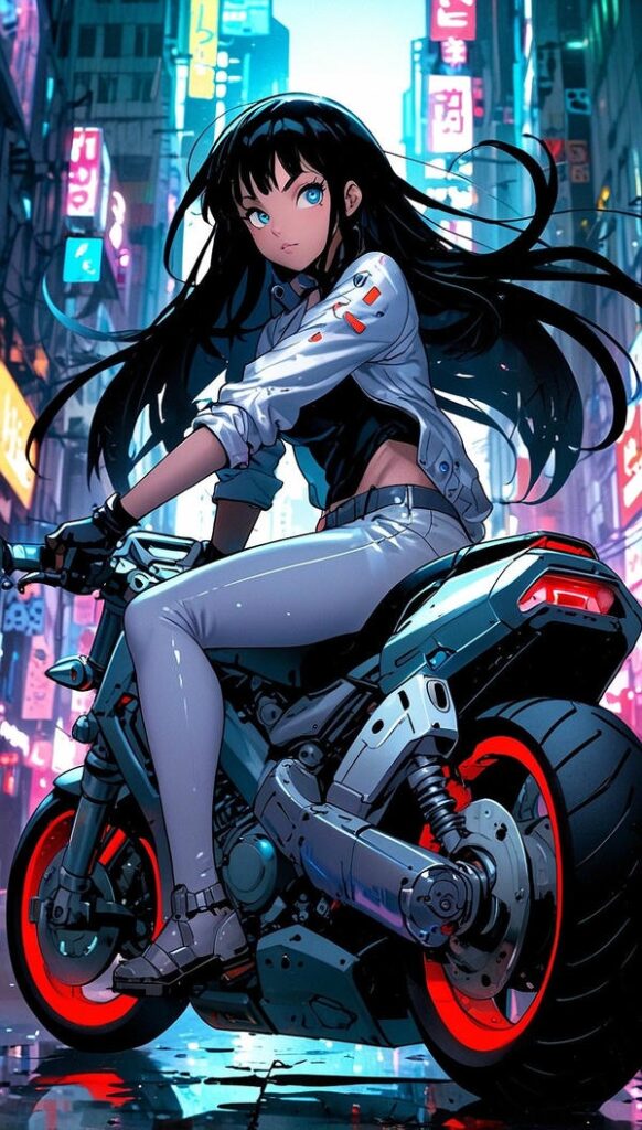 Gái xinh anime chạy xe mô tô