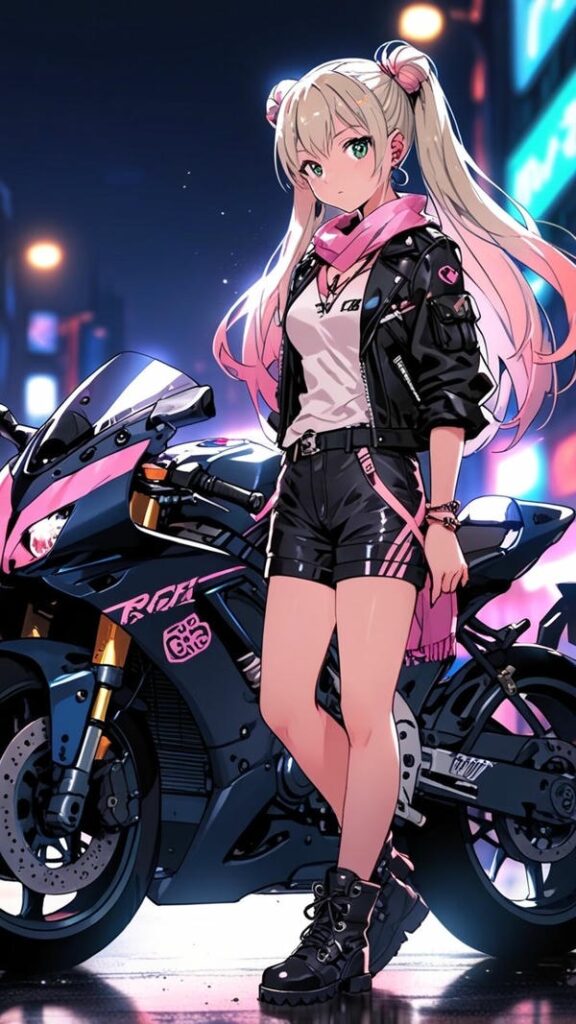 Gái xinh anime phong cách biker