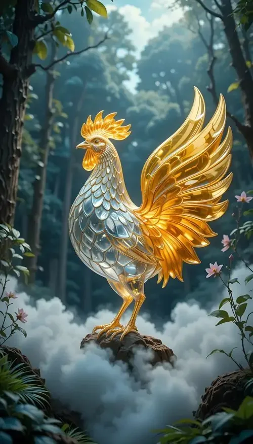 Ảnh wallpaper gà trống 3D bước chậm trên đường viền vàng, bộ cựa sắc và đuôi dài làm khung ảnh nền con gà thêm mạnh, nhìn rất đẹp và có thế hút tiền bạc