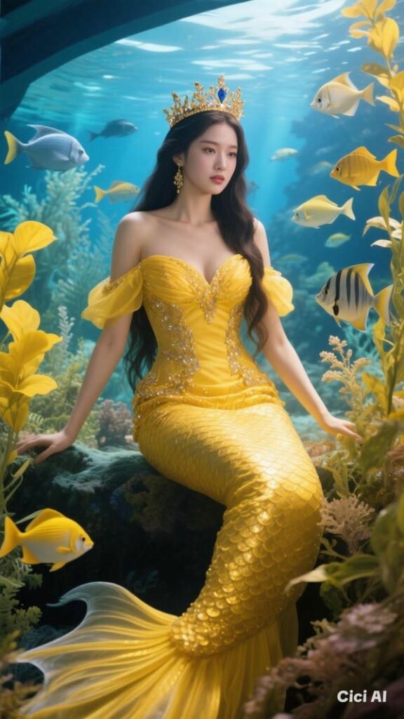 Nàng tiên cá bơi giữa biển
