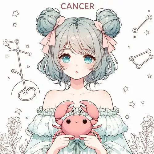 Nhân vật chibi tóc búi màu bạc ôm gấu hồng trước nền trắng, mắt to ngước lên hiền và áo váy pastel kín cổ, tranh vẽ cung con cua nữ cho cảm giác dễ thương thật