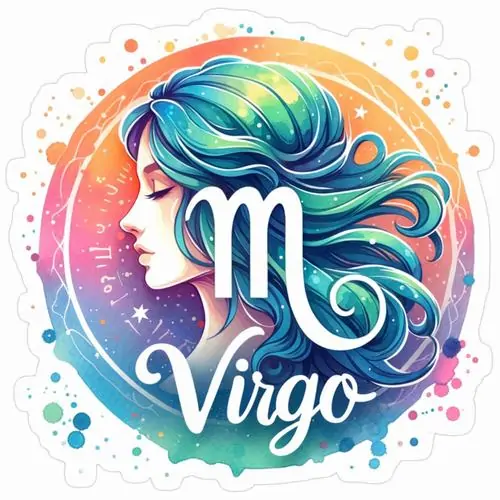 Ảnh anime biểu tượng Virgo trắng nằm giữa mảng màu xoáy xanh hồng, khuôn mặt thiếu nữ ghép vào mái tóc như nước chảy tạo cảm giác tranh số rất đẹp và nổi bật trên nền sáng