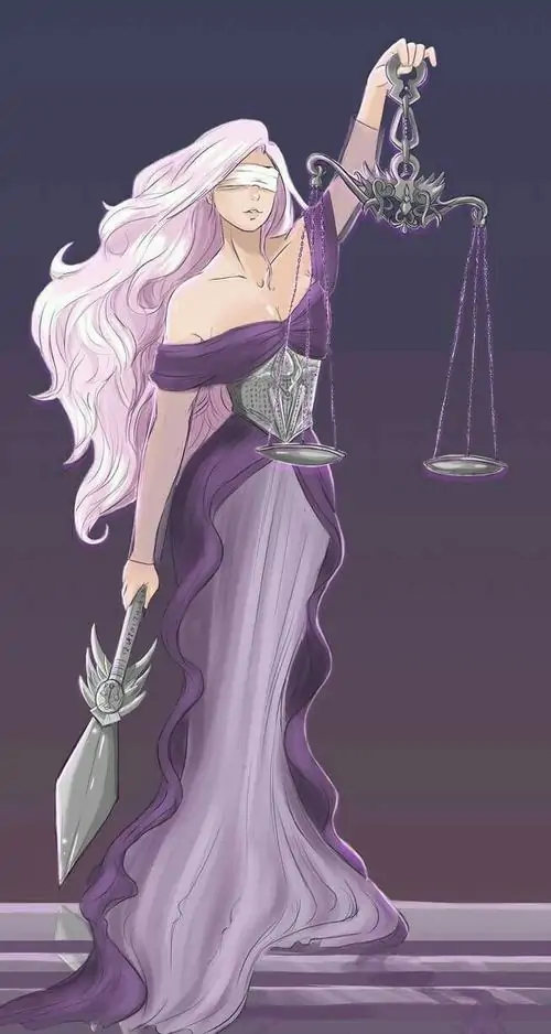 Cô gái tóc tím tro đứng giữa tiệm hoa khô, tay trái giữ bó lavender còn tay phải cầm kéo, gam nâu hồng làm hình vẽ cung hoàng đạo nữ xinh xắn trông ấm và lạ
