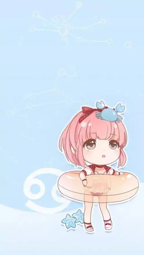 Khung tranh kính màu khắc cô gái anime đứng giữa nhà thờ biển, váy dài xanh nhạt và tay cầm mặt trăng nhỏ, hình vẽ nàng cua dễ thương theo hướng nghệ thuật hơn
