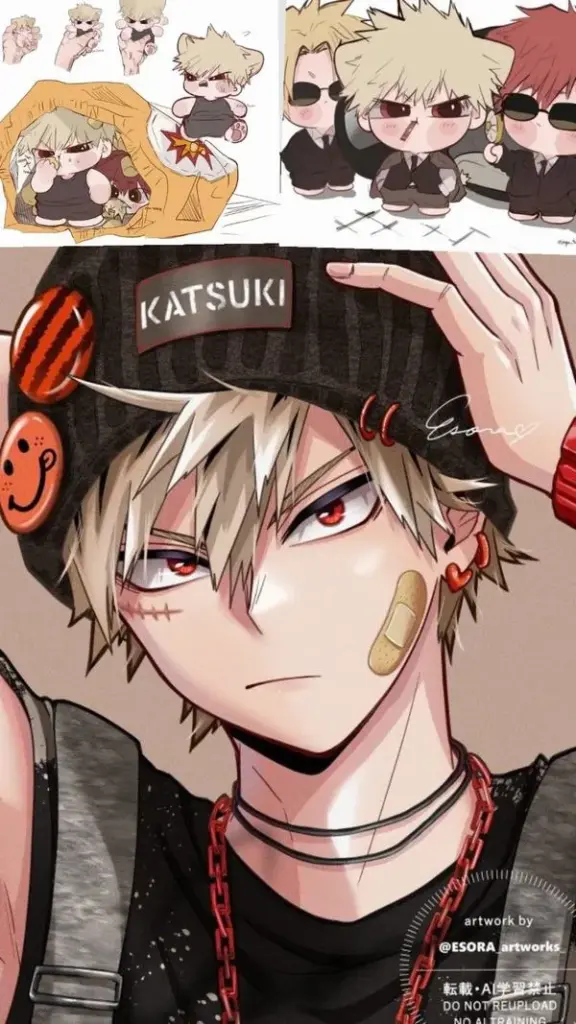 Artwork Bakugo kèm mảnh vụn bay tung, khói nổ dày, nhấn mạnh sức nổ phá không gian