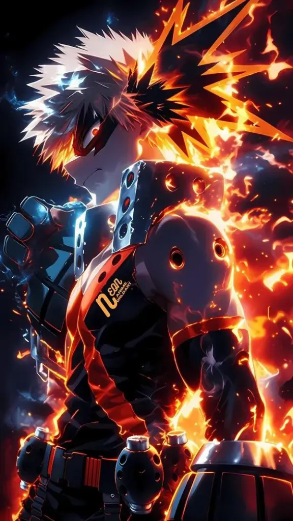 Hình Bakugo nụ cười ngạo nghễ, mắt đỏ rực, vibe kẻ muốn đứng số một không cần xin phép
