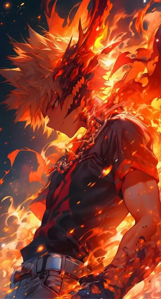 Artwork Bakugo đứng giữa biểu tượng U A, khí chất lớp 1-A, vẫn nổi bật như mũi nhọn đội hình