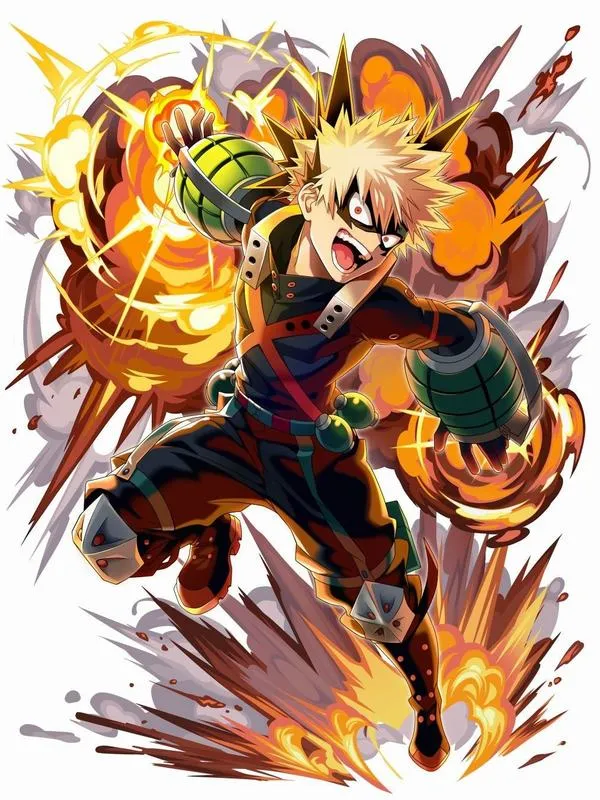 Hình Bakugo mang tên Bạo hào, thần thái lạnh và dữ, đường nét sắc, cảm giác thắng để cứu người