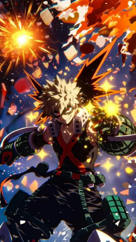 Hình ảnh Bakugo nhắc All Might qua không khí căng, dáng đứng gồng, cảm giác gánh nặng chiến thắng