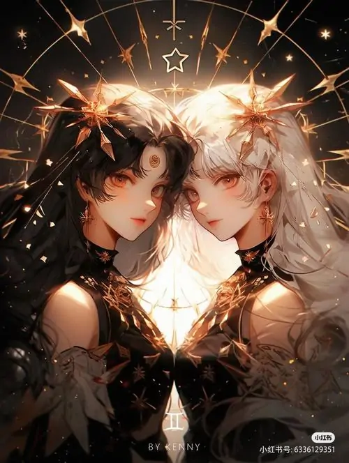 Hình nền hai cô gái tóc tối và sáng đứng sát nhau dưới chùm tia vàng, váy đen ôm dáng và ánh nhìn mềm khiến khung ảnh ấm hơn, hợp kiểu ảnh chân dung cung khí nữ dễ thương