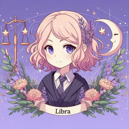 Bé gái tóc hồng ngắn nhìn thẳng trong khung tròn tím, áo sơ mi cổ nơ và cành hoa hai bên làm bust chibi này gọn gàng, cute và hợp làm avatar mềm sáng