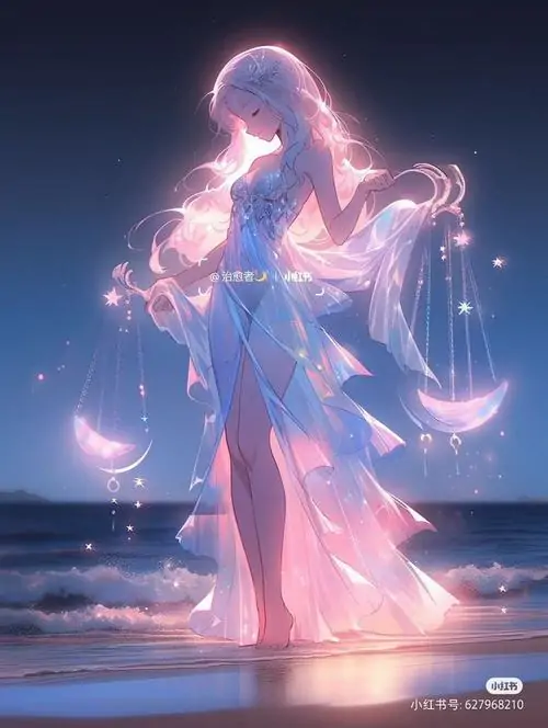 Một Libra girl với mái tóc ngắn màu mật ong cúi xuống buộc dải ruy băng cho bó hoa đôi, áo cardigan mỏng và nền vải lanh khiến khung ảnh nghiêng về chất minh họa nhẹ